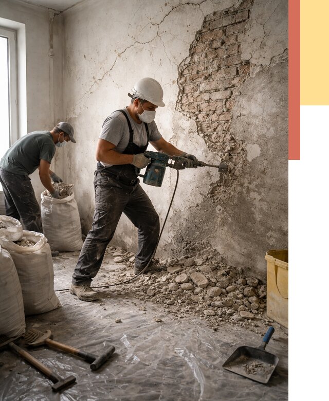 Демонтаж штукатурки со стен в Кореновске от 7462 руб/м² — быстро и недорого | ОТДЕЛОЧНИК-Кнв