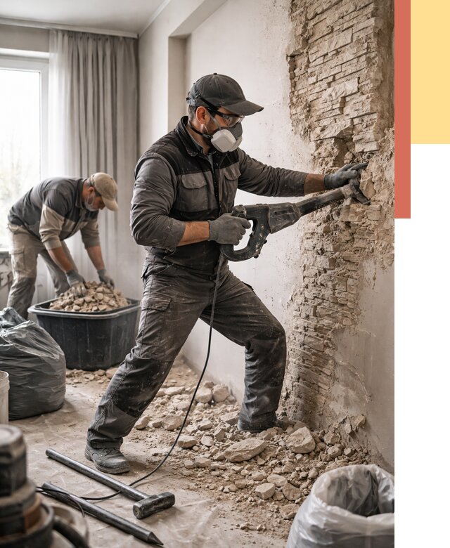 Демонтаж декоративного камня в Кореновске от 1503 руб/м² — быстро и недорого | ОТДЕЛОЧНИК-Кнв