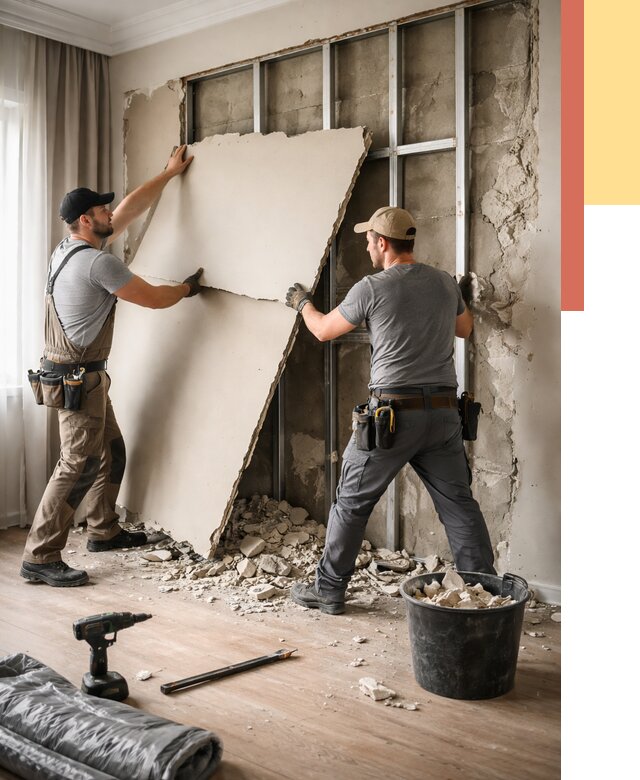 Демонтаж гипсокартона со стен в Кореновске от 363 руб. — услуги демонтажа | ОТДЕЛОЧНИК-Кнв