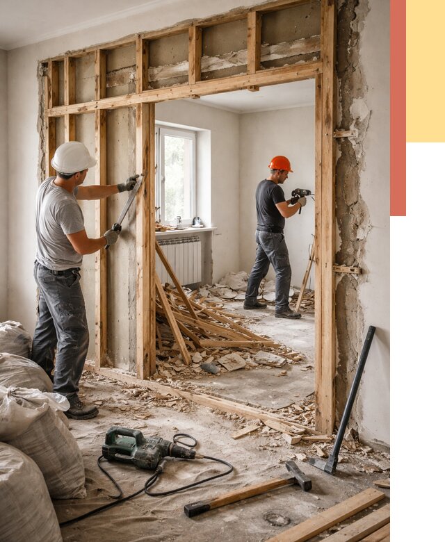 Демонтаж деревянных перегородок в Кореновске от 3316 руб. — быстро и недорого | ОТДЕЛОЧНИК-Кнв