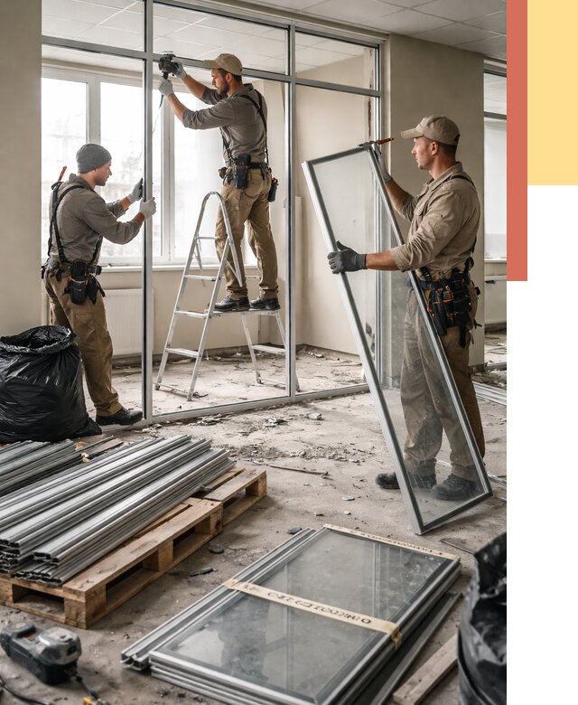 Демонтаж алюминиевых перегородок в Кореновске от 4353 руб. — быстро и недорого | ОТДЕЛОЧНИК-Кнв