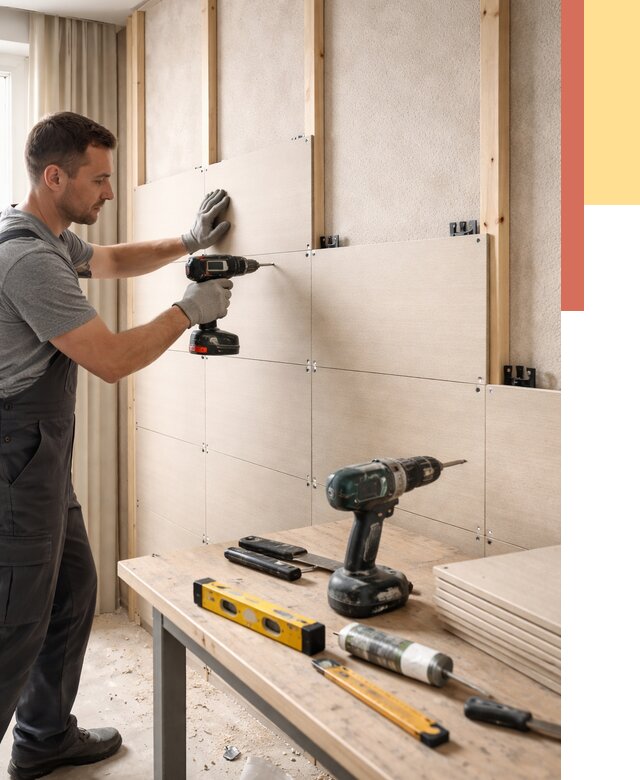 Монтаж МДФ панелей на стены в Кореновске от 1296 руб. под ключ | ОТДЕЛОЧНИК-Кнв