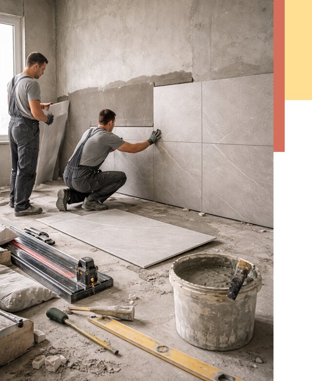 Облицовка стен керамогранитом в Кореновске от 4353 руб./м² — услуги под ключ | ОТДЕЛОЧНИК-Кнв