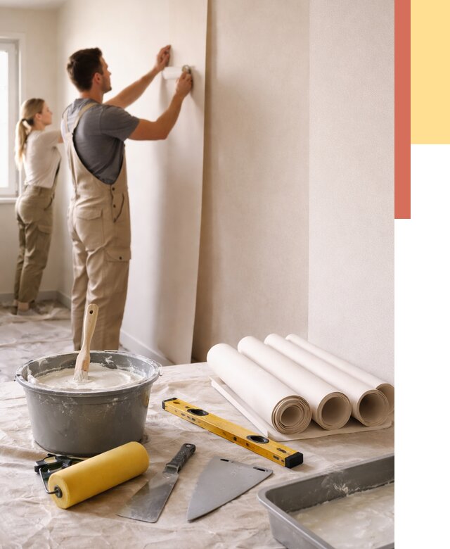 Поклейка бумажных обоев в Кореновске от 5700 руб./м2 — быстро и недорого | ОТДЕЛОЧНИК-Кнв