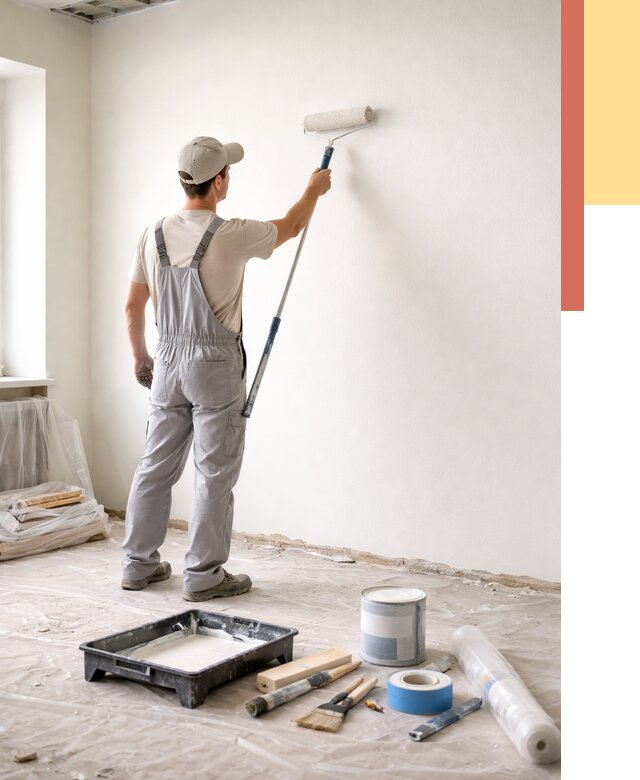 Покраска стен водоэмульсионной краской в Кореновске от 466 руб. за м² | ОТДЕЛОЧНИК-Кнв