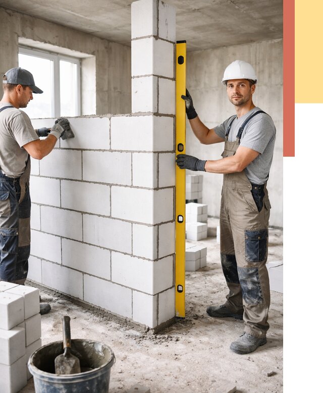 Кладка перегородок из пеноблока в Кореновске от 1866 руб. под ключ | ОТДЕЛОЧНИК-Кнв