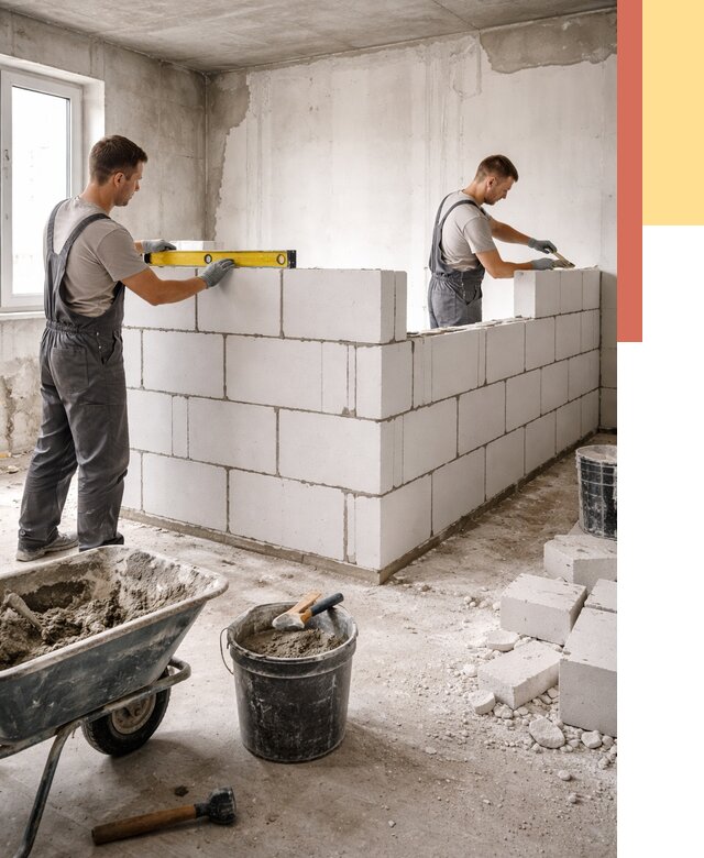 Кладка перегородок из ПГП в Кореновске от 2591 руб./м2 — монтаж и возведение под ключ | ОТДЕЛОЧНИК-Кнв