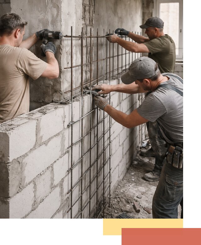 Армирование кладки перегородок в Кореновске профессионально и надёжно