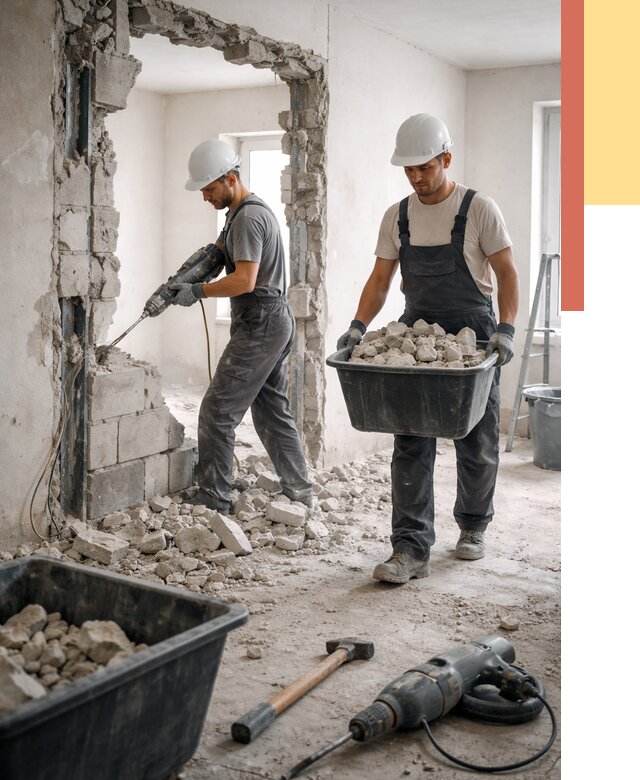 Демонтаж блоковых перегородок в Кореновске от 3887 руб. — быстро и недорого | ОТДЕЛОЧНИК-Кнв