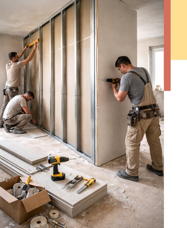 Монтаж однослойной перегородки из гипсокартона в Кореновске от 674 руб. | ОТДЕЛОЧНИК-Кнв