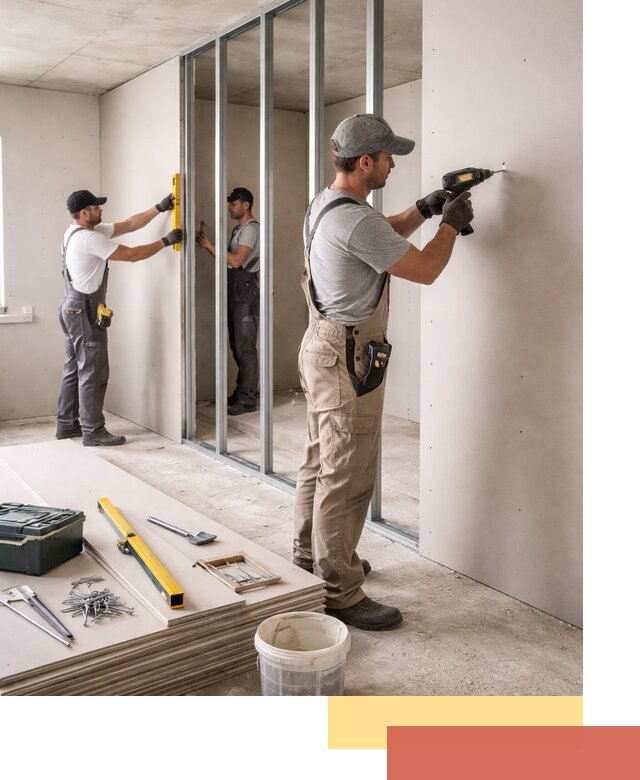 Однослойная перегородка из гипсокартона в Кореновске под ключ, монтаж и отделка