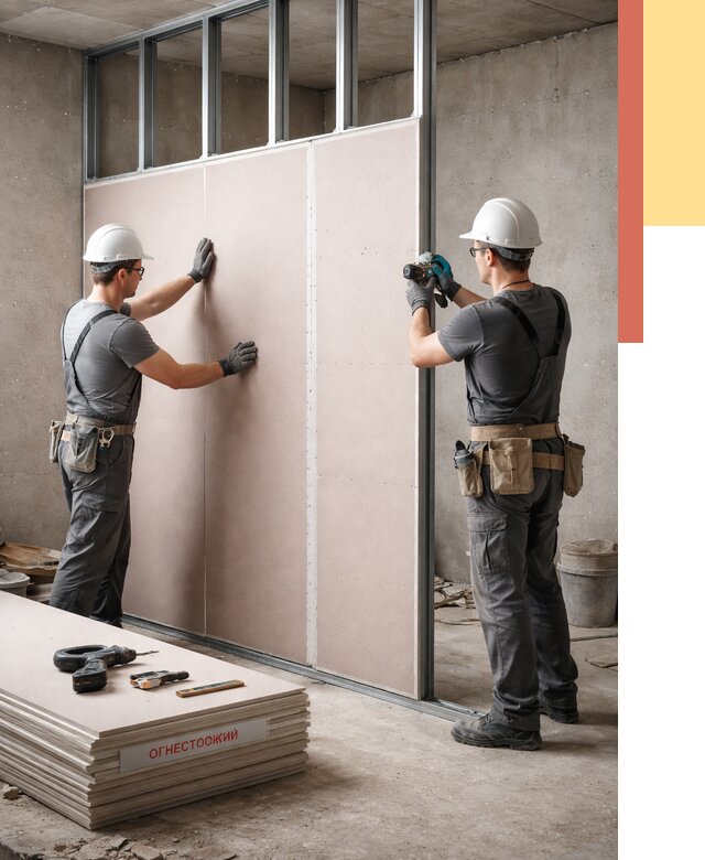 Перегородка из огнестойкого гипсокартона в Кореновске от 1917 руб. под ключ | ОТДЕЛОЧНИК-Кнв