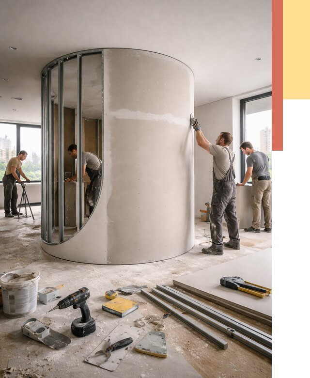 Радиусная перегородка из гипсокартона в Кореновске от 3006 руб. под ключ | ОТДЕЛОЧНИК-Кнв