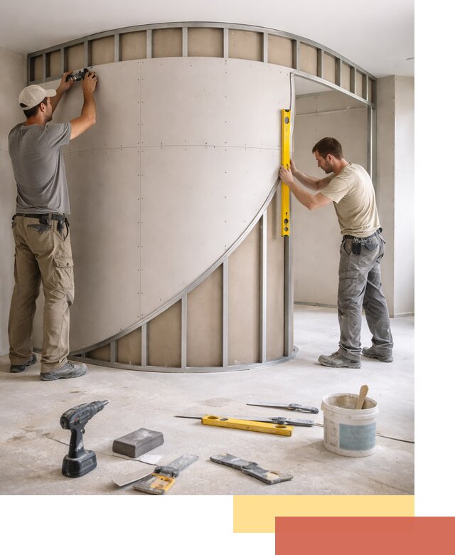 Радиусная перегородка из гипсокартона в Кореновске под ключ