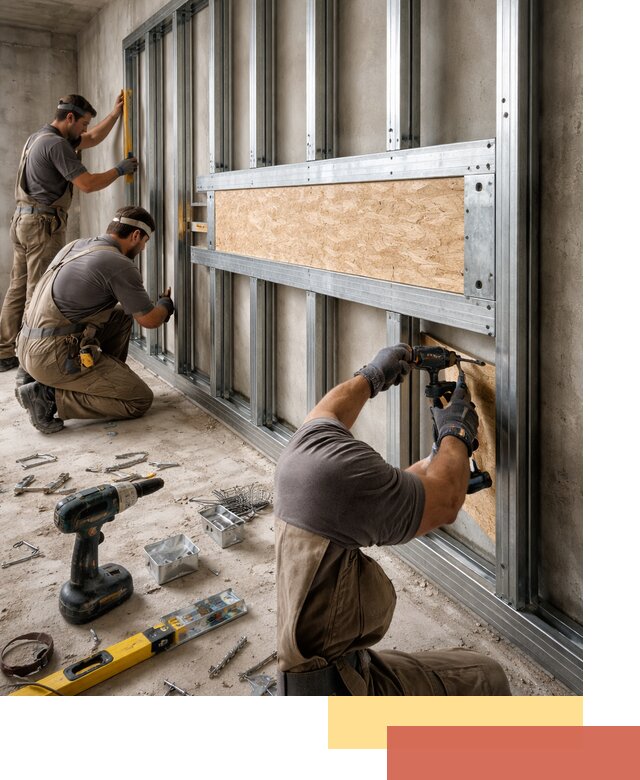 Усиленная перегородка для крепления тяжёлых конструкций в Кореновске