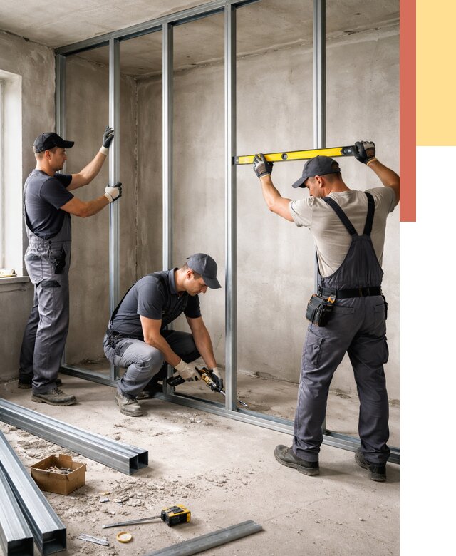 Монтаж каркаса перегородки из профиля в Кореновске от 777 руб. | ОТДЕЛОЧНИК-Кнв