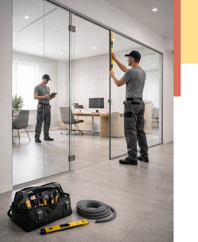 Цельностеклянные перегородки под ключ в Кореновске от 9846 руб. — монтаж и цены | ОТДЕЛОЧНИК-Кнв