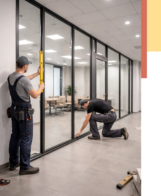 Каркасные стеклянные перегородки в Кореновске под ключ от 9535 руб. | ОТДЕЛОЧНИК-Кнв