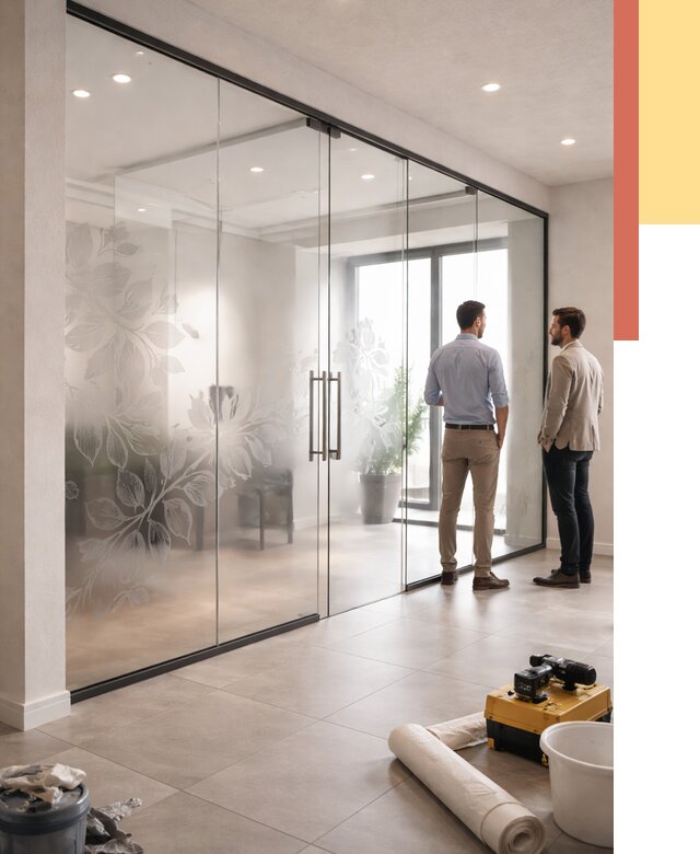 Стеклянные перегородки с рисунком в Кореновске от 12955 руб. монтаж и нанесение | ОТДЕЛОЧНИК-Кнв