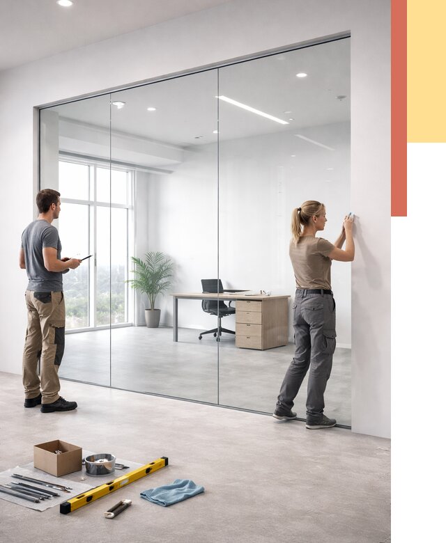 Перегородки из закаленного стекла в Кореновске от 9846 руб. под ключ | ОТДЕЛОЧНИК-Кнв