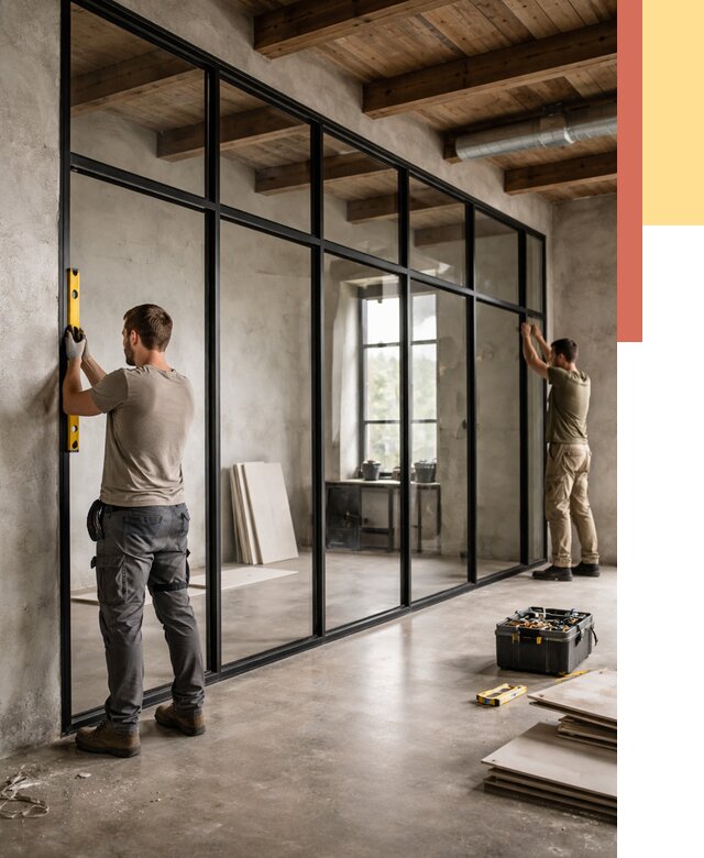 Стеклянные перегородки лофт в Кореновске от 10882 руб. под ключ | ОТДЕЛОЧНИК-Кнв