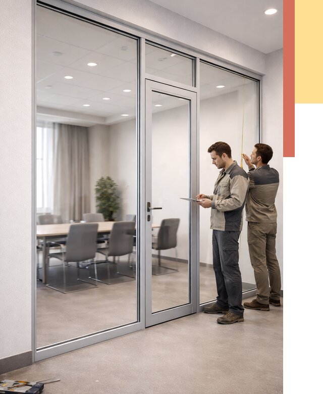 Установка и монтаж алюминиевых перегородок со стеклом в Кореновске от 8498 руб. | ОТДЕЛОЧНИК-Кнв