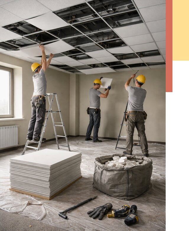 Демонтаж потолка Армстронг в Кореновске от 4664 руб. быстро и недорого | ОТДЕЛОЧНИК-Кнв