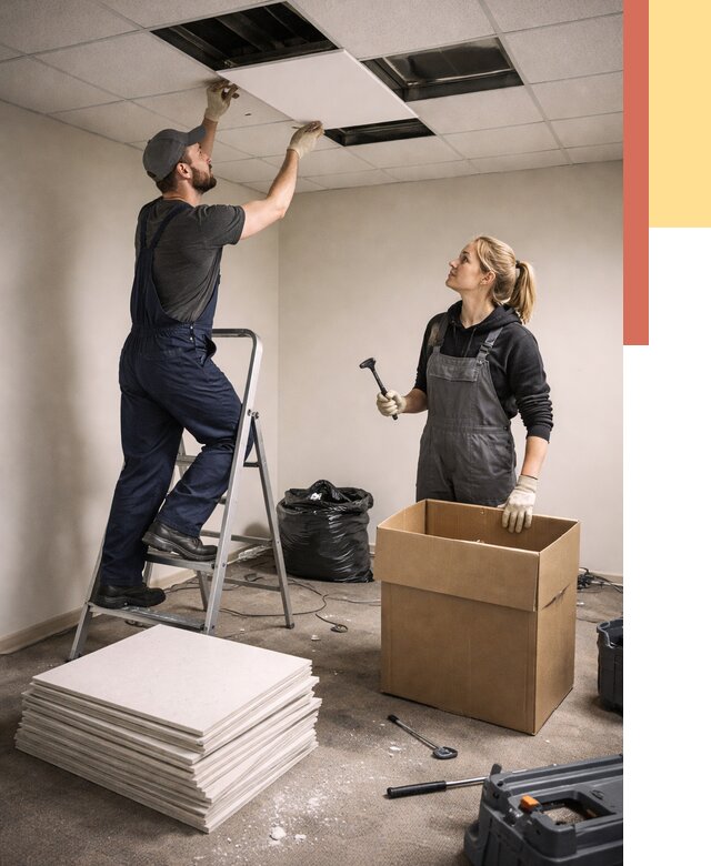 Демонтаж потолочной плитки в Кореновске от 4664 руб. быстро и недорого | ОТДЕЛОЧНИК-Кнв