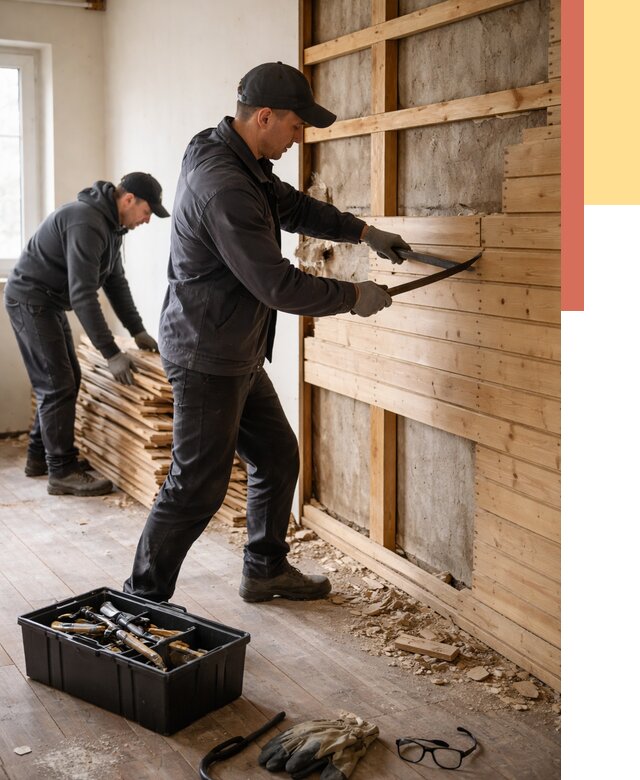 Демонтаж вагонки в Кореновске от 3938 руб/м2 — быстро и недорого | ОТДЕЛОЧНИК-Кнв