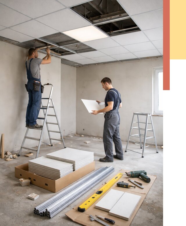 Монтаж потолка армстронг в Кореновске от 4664 руб/м2 — быстрая установка под ключ | ОТДЕЛОЧНИК-Кнв