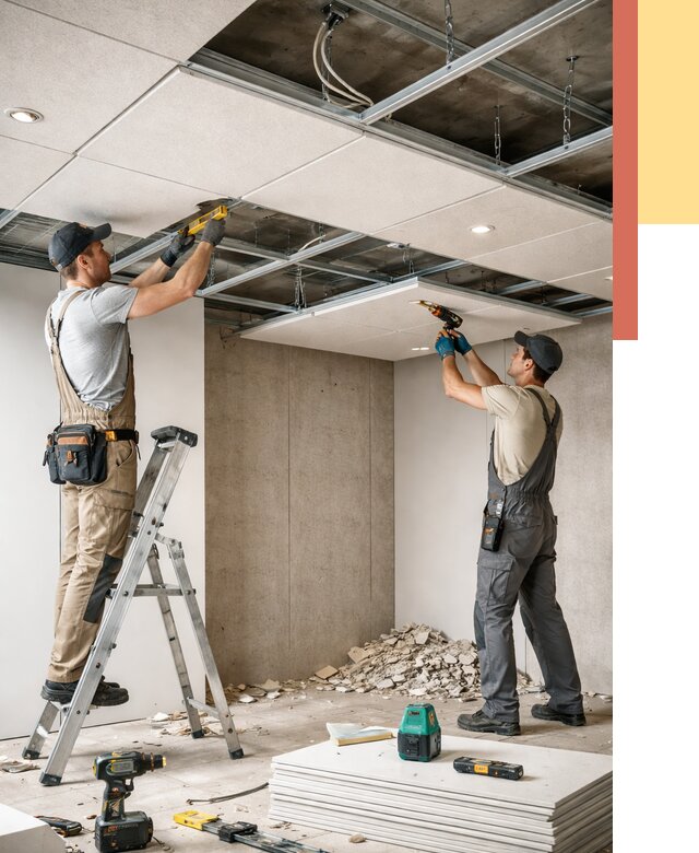 Монтаж акустического потолка в Кореновске от 6737 руб/м2 — быстро и недорого | ОТДЕЛОЧНИК-Кнв