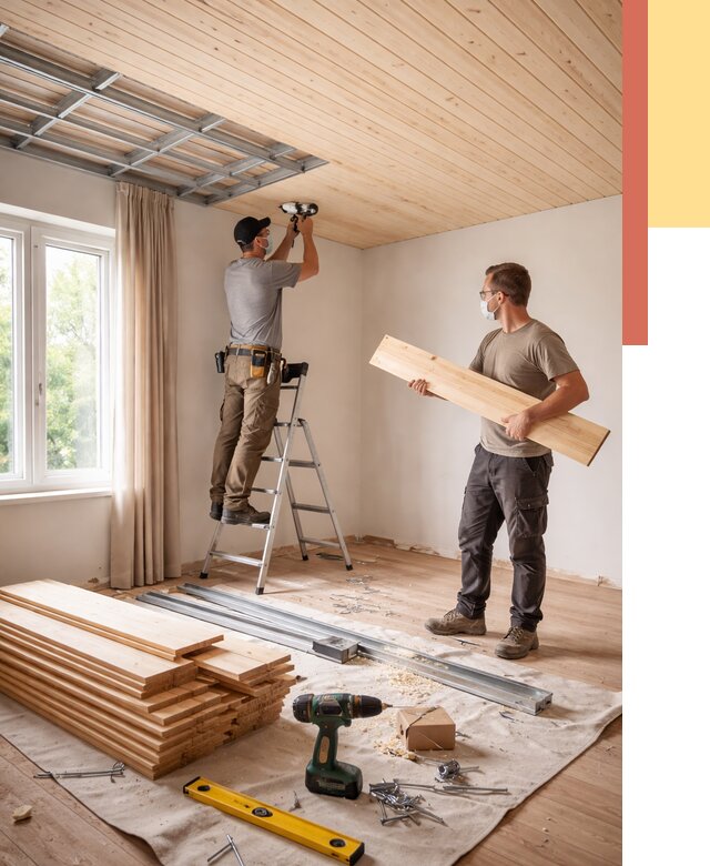 Монтаж потолка из вагонки в Кореновске от 6737 руб. | Быстро и недорого — ОТДЕЛОЧНИК-Кнв