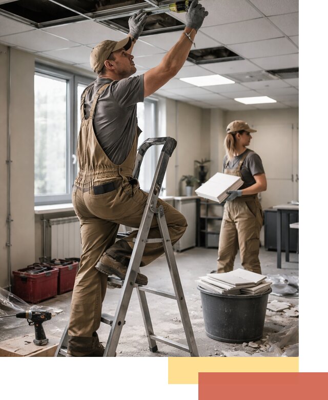 Ремонт потолка Армстронг и замена плит в Кореновске