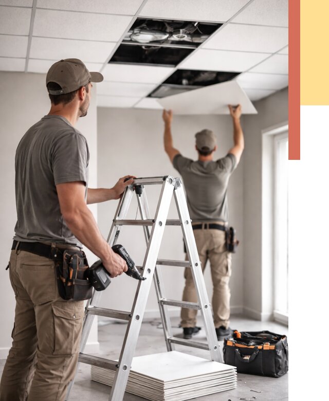 Обслуживание подвесного потолка в Кореновске от 3627 руб. — быстро и недорого | ОТДЕЛОЧНИК-Кнв