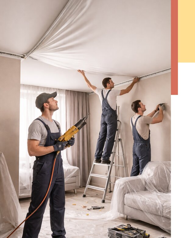 Установка натяжного потолка в Кореновске от 4664 руб. | Быстро и недорого — ОТДЕЛОЧНИК-Кнв