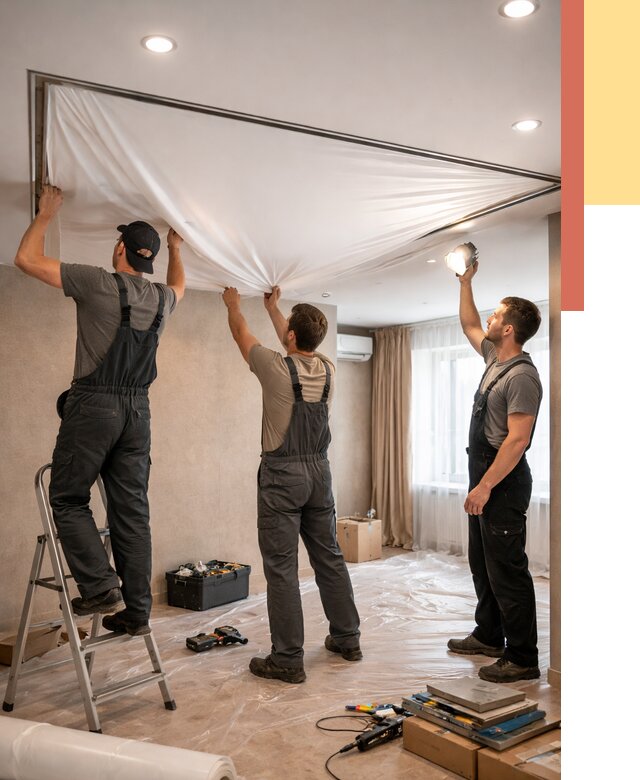 Монтаж ПВХ натяжного потолка в Кореновске от 3627 руб. под ключ | ОТДЕЛОЧНИК-Кнв