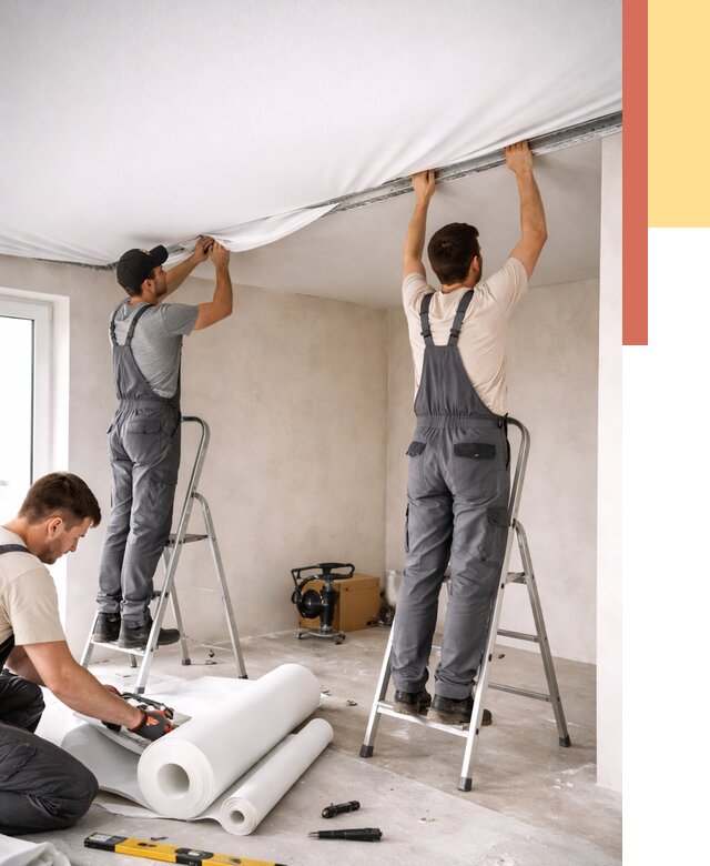 Монтаж тканевого натяжного потолка в Кореновске от 3627 руб. под ключ | ОТДЕЛОЧНИК-Кнв