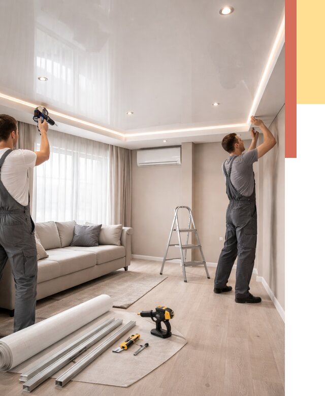 Монтаж глянцевого натяжного потолка в Кореновске от 777 руб. под ключ | ОТДЕЛОЧНИК-Кнв