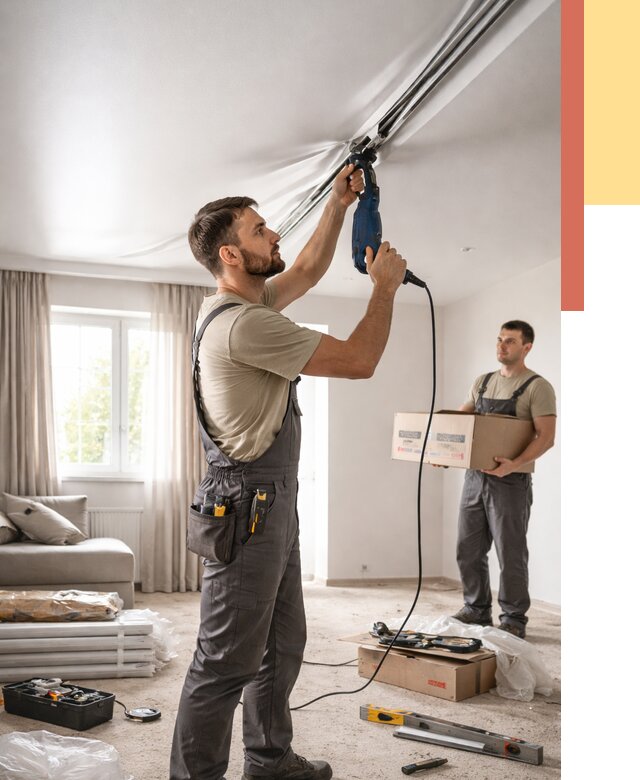 Монтаж сатинового натяжного потолка в Кореновске от 3627 руб. | Быстро, недорого — ОТДЕЛОЧНИК-Кнв