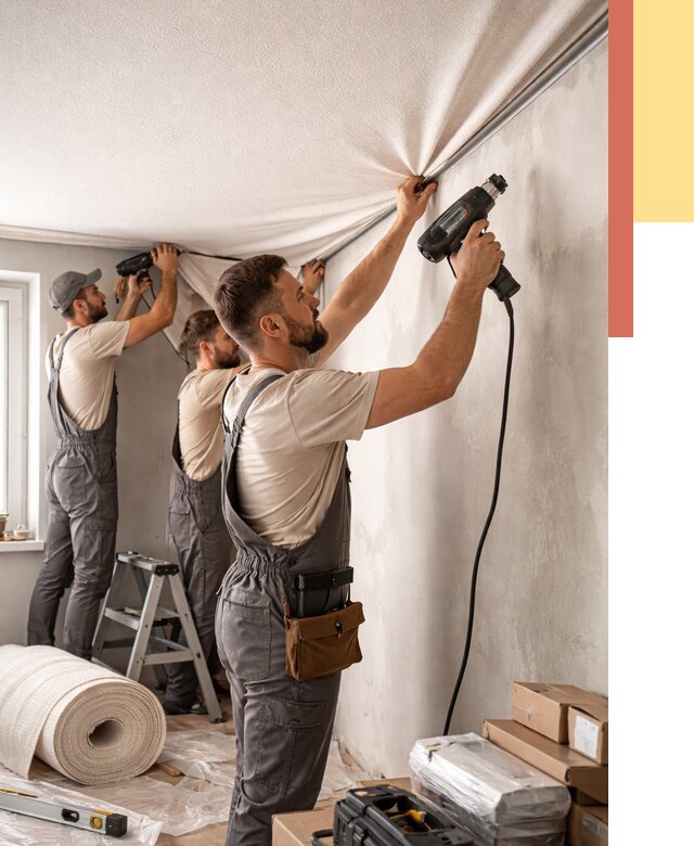 Монтаж фактурного натяжного потолка в Кореновске от 777 руб. — ОТДЕЛОЧНИК-Кнв