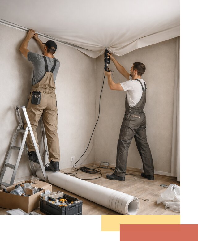 Монтаж цветного натяжного потолка в Кореновске за один день