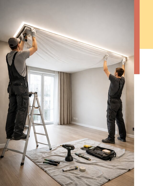 Монтаж парящего натяжного потолка в Кореновске от 4664 руб. быстро и недорого | ОТДЕЛОЧНИК-Кнв