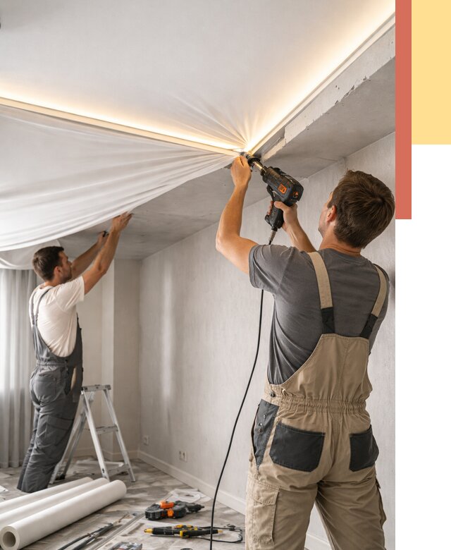 Монтаж натяжного потолка с подсветкой в Кореновске от 985 руб. | ОТДЕЛОЧНИК-Кнв