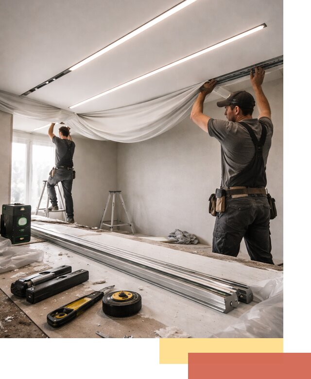 Монтаж натяжных потолков со световыми линиями в Кореновске