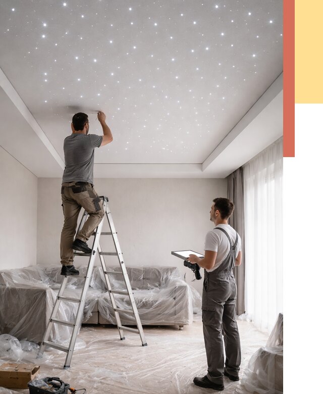 Монтаж натяжного потолка «звездное небо» в Кореновске от 6737 руб. | ОТДЕЛОЧНИК-Кнв