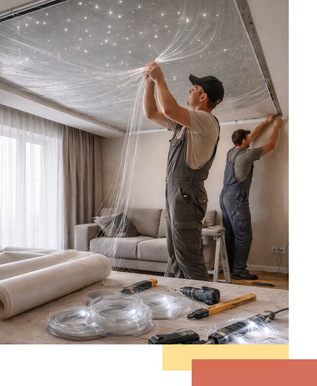 Монтаж натяжного потолка «Звездное небо» в Кореновске