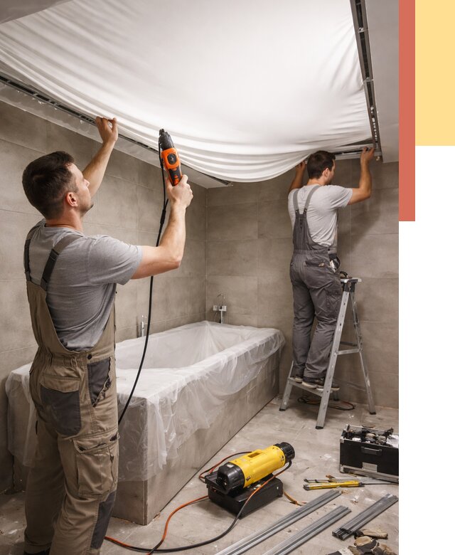 Монтаж натяжного потолка в ванной в Кореновске от 1244 руб. под ключ | ОТДЕЛОЧНИК-Кнв