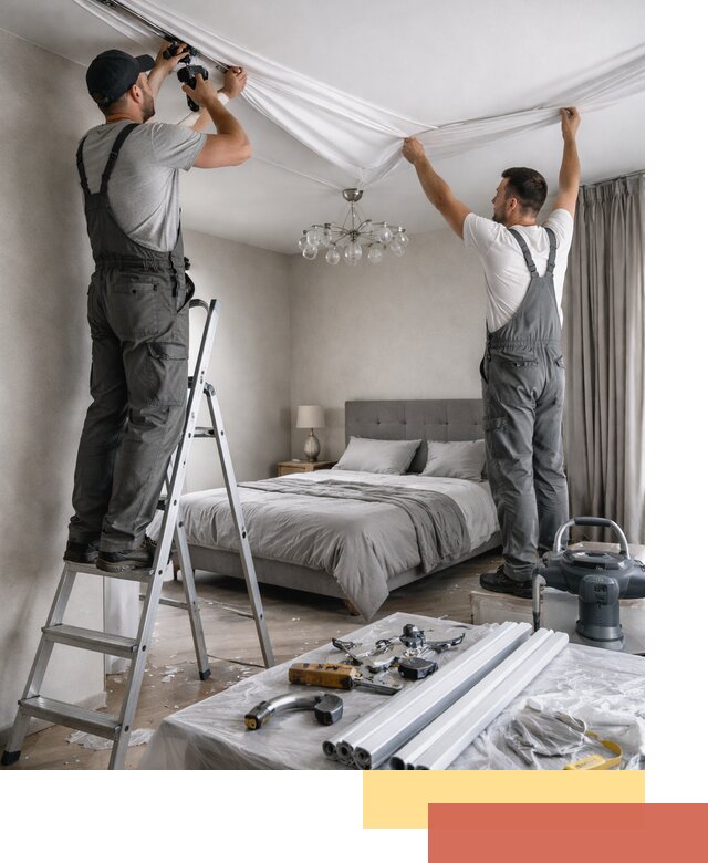 Монтаж натяжного потолка в спальне в Кореновске