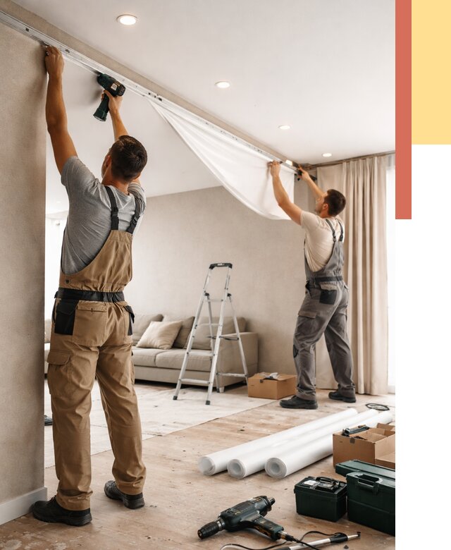 Монтаж натяжного потолка в гостиной в Кореновске от 570 руб. | ОТДЕЛОЧНИК-Кнв