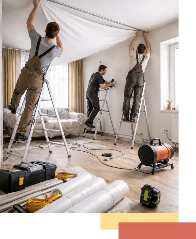 Монтаж натяжного потолка в гостиной в Кореновске